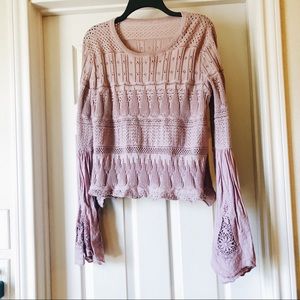 SOLD. Altered State boutique crotchet blouse with lace sleeves